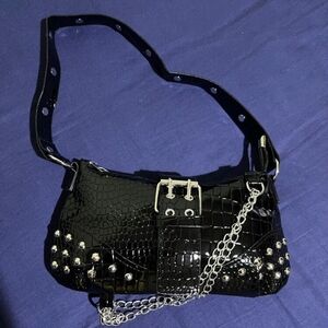 Black Rhinestone Snake print Purse